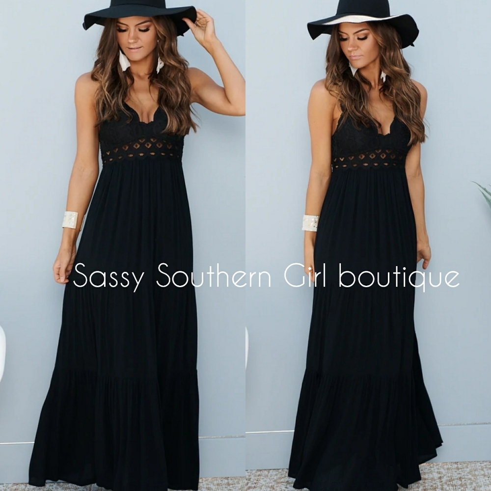 🆕⭐ "Darby" Boho Black Crochet lace maxi dress